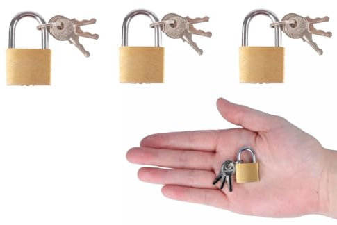 Pack of 3 20mm Solid Brass Padlocks with 9 Keys - Small Locker Padlocks, Solid Brass Body, Mini Luggage, Tool Box, Jewellery Box and Cupboard Padlocks