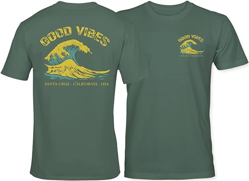 Surfer T-Shirt: Good Vibes - Unisex Herren Damen Surfing T-Shirt Männer - Santa Cruz USA Welle Hippie Slogan Statement Surf Design Vintage Retro Fashion Streetstyle (M)