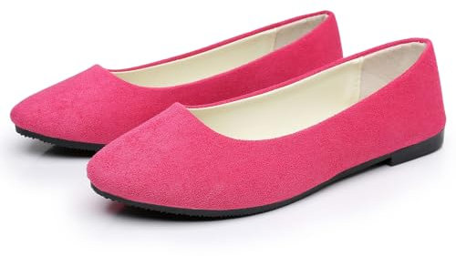 Womens Lovely Ballet Flats with 26 Vibrant Colors, Ladies Indoor Outdoor Comfy Flat Shoes Pure Color Suede-Effect Upper Ballerina Pumps Portable Slip On Dolly Shoes