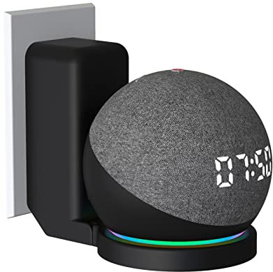 Dot 4./5. Generation Wandhalterung Steckdosenhalterung - Ständer mit Integriertem Kabelmanagement und Lautsprecherhalterung, Platzsparend (Schwarz)