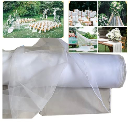 Tyll tyg - Säljs per meter - 10 m x 160 cm - Transparent - Delikat - Dekoration för bröllop, bröllopsbågar, ceremonier, fester, dekorationer, kläder, hantverk, present, ren vit
