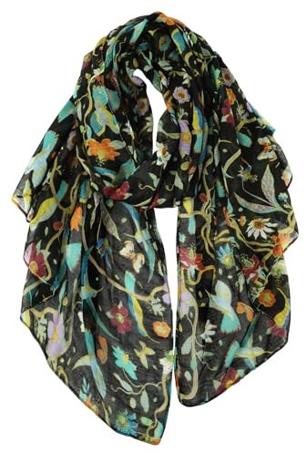 DAMILY Schals & Tücher für Damen, 180 * 85 Damen Schal mit Blumenschal, für Sommer Herbst Winter Ganzjährig (schwarz)