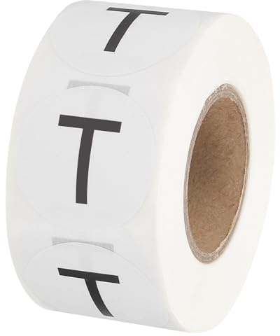 PATIKIL Bokstav T inventeringsetiketter, 1 tum stor bokstav klistermärken självhäftande runda cirkelkodningsetiketter (1 rulle/totalt 500 st) för kontor, lagring