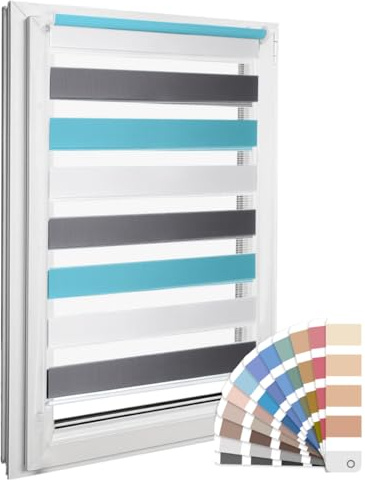 Home-Vision® DuoRollo Klemmfix, Doppelrollo ohne Bohren mit Klämmträgern, DuoRollos für Fenster und Türen (Weiß-Grau-Blau, B70cm x H130cm)