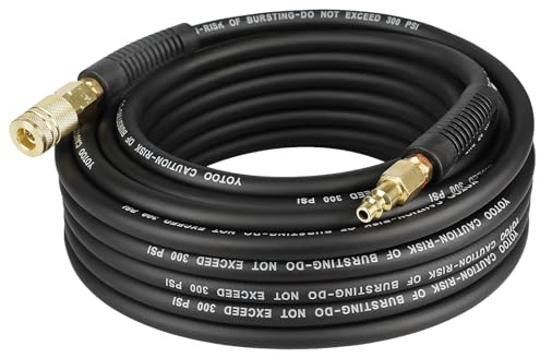 YOTOO Hybrid Air Hose, 1/4-Inch by 50-Feet 300 PSI Heavy Duty Air Compressor Hose, Lightweight, Kink Resistant, All-Weather Flexibility with 1/4 Industrial Air Fittings and Bend Restrictors, Black