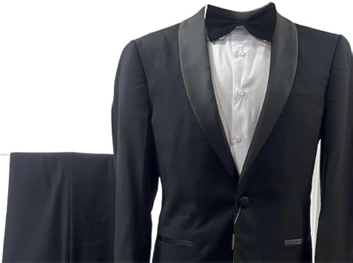 Generico Abito Smoking Uomo Sartoriale in Fresco Lana Tasmania, Slim Fit, Nero/Blu, Taglia 46-58 (IT, Numero, 52, Regular, Regular, 6, Nero) Primavera Estate