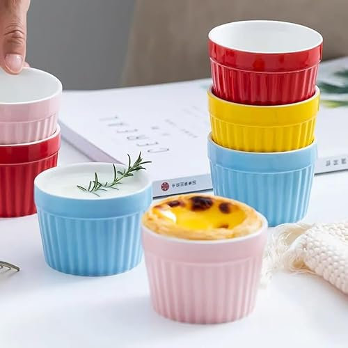 Ramekins, vit, porslin, kreativ enfärgad keramisk köksskål, 9 cm, dubbelväggig mjölk dessertskål, puddingkopp, ångad skål, tårta och dessertform (Wh
