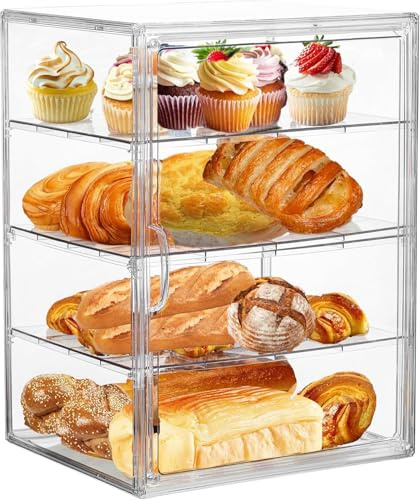 imuounl Bread Bin, Corner Bread Bins for Kitchen,4 Layers Adjustable Bread Box with Lid,Bread Storage Container with Door- Bakery Pastry Display Case