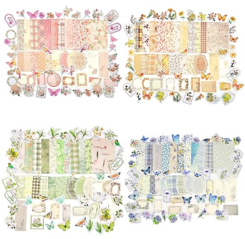 Kit Scrapbooking Vintage 400 Piezas – Papeles Scrapbook Retro y Pegatinas Scrapbooking Aesthetic Mariposas Flores, Stickers Decorativos para Manualidades Adultos, Bullet Journal, Diario, Collage