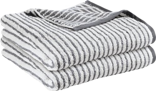 Erwin Müller Jacquard Walk-Frottier Handtuch Konstanz 2er-Pack Streifen anthrazit Größe 70x140 cm - besonders geschmeidig, strapazierfähig, enorm saugstark, praktische Schlaufen zum Aufhängen