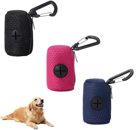 3 Stück Kotbeutelspender für Hunde,Hundekotbeutelspender,Hundebeutelspender,Kotbeutelhalter,Hundekotbeutel Halter,Kotbeutel Spender für Mesh Poop Bag,Tragbare Hundekotbeutelhalter Stoff mit Karabiner