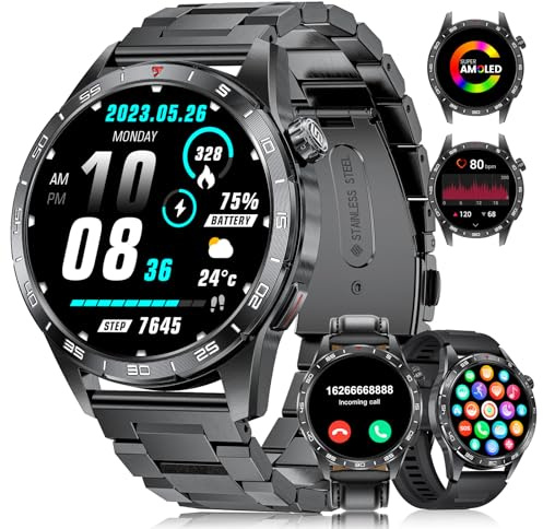 LIGE Montre Connectée Homme (3 Bracelets), 1.43 AMOLED Militaire Smartwatch avec Appel Bluetooth, 400mAh, Fréquence Cardiaque, SpO2, Moniteur de Sommeil, 100+ Sportmodi pour iOS Android