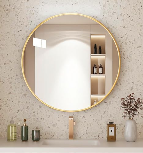 happygo Specchio rotondo da bagno autoadesivo da parete 40 cm, specchi ad alta trasparenza, piastrelle autoadesive, non in vetro ad alta definizione, flessibile, decorativo rimovibile