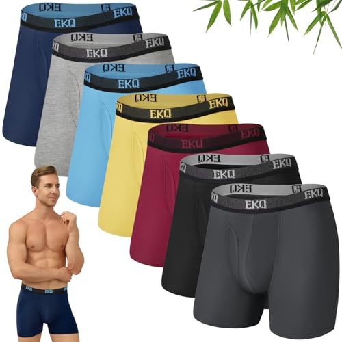 EKQ Bamboo Boxers Mens Boxers Shorts Multipack 7 Pack Breathable Anti Chafing Boxer Shorts Men with Open Fly Mens Underwear Trunks Briefs - No Itchy Labels - Elastic Waist - Moisture Wicking