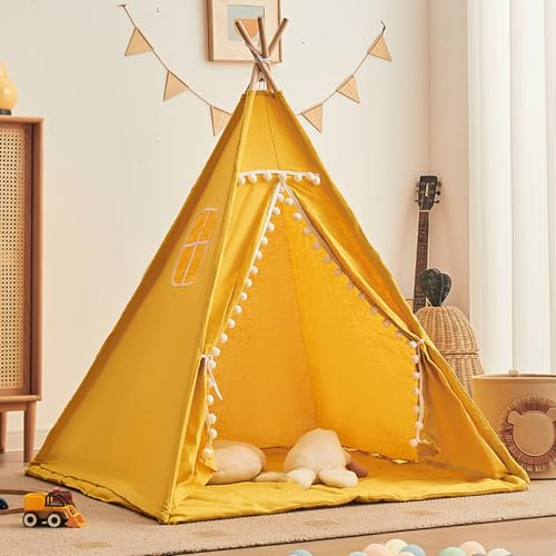 Tienda Tipi, Tipi Infantil, Campaña Infantil Canvas Tipi de algodón, Anti-colapso - Ventana Lateral, Casita Infantil Moderna y Duradera para Jugar y Descansar en Casa (F, 1.1CM)
