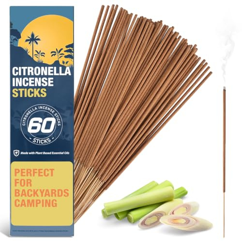 Citronella Incense Sticks 60 Pieces per Box - Outdoor Citronella Incense Sticks for Camping, Patio, Hiking,etc