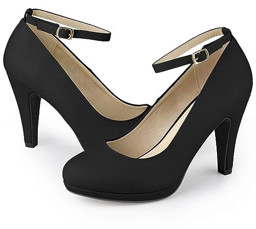 Allegra K Women's Round Toe Stiletto Heels Ankle Strap Court Shoe Black 5 UK/Label Size 7 US