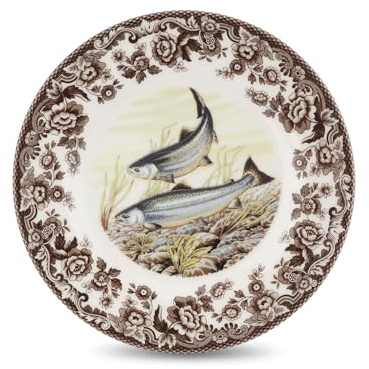 Spode Woodland Dinner Plate, King Salmon, 10.5” | Made in England | Ideal Hunting Cabin Décor | Microwave and Dishwasher Safe