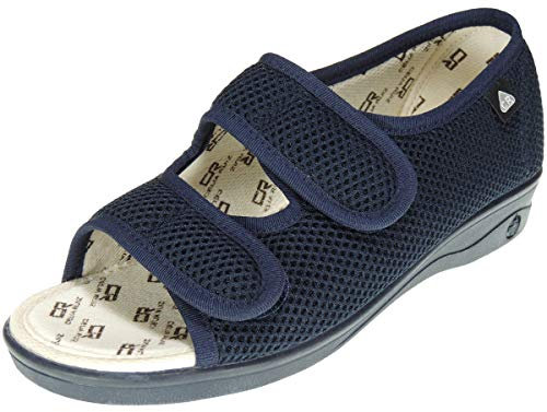 Särskild bred sko Nylon Grid Öppen tå för kvinnor. 2 kardborreband. Delikat fötter, diabetiker och postoperativ. CELIARUIZ-SEVILLAS Sonia. Antibakteriell. Fråga 1 Storlek MER., Marine, 37 EU