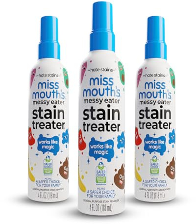 Miss Mouth's Hate Stains Co. Fleckenentferner für Kleidung – ungiftiges Wäsche-Fleckenentferner-Spray für Baby und Kinder – schmutziger Esser-Reiniger für Kleidung, Stoff, Teppich 120 ml, 4 Unzen Spr