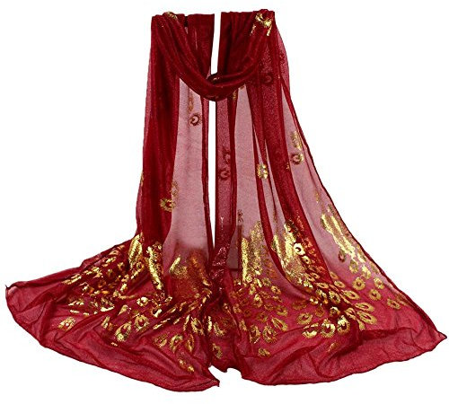 YWLINK Zartes Damen Retro Mehrfarbig Pfau Weiche UmschlagtüCher Frauen Langer Wraps Schals KostüM Accessoires (A Wein)
