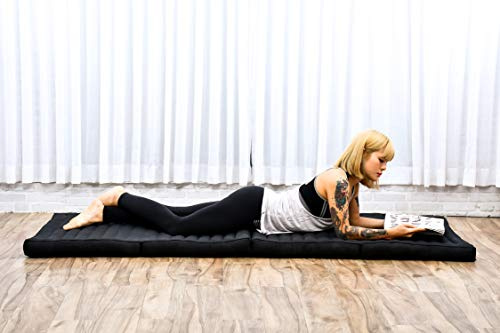 Leewadee Trifold Mattress Standard – Comfortable Thai Massage Pad, Foldable Floor Mattress Filled with Kapok, Perfect to Use as a Sleeping Mat 79 x 28 inches, Black
