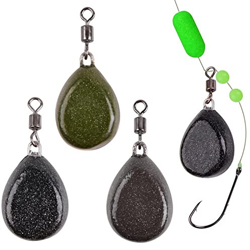 Plomos Pesca Carpfishing Accesorios de Pesca Pera Plana Plomo con Emerillón para Pesca de Carpas, 3 Unidades, Colores Mixtos