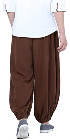 HAORUN Kung Fu-Herrenhose, normale Passform, weites Bein, lockere Hose, lässig - Braun - X-Klein