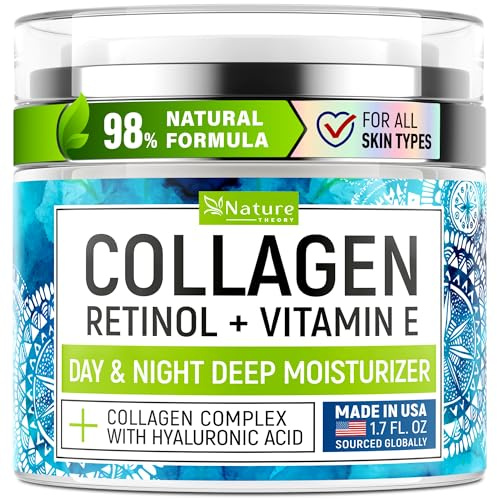 Collagen Cream for Face with Retinol - Anti Aging & Wrinkle Face Moisturizer - Day-Night Facial Moisturizer for Skin Firming & Tightening - Hyaluronic Acid & Vitamin E Care for Women & Men - 1.7oz