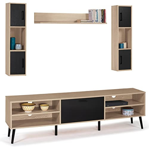 IDMarket - Ensemble Meuble TV 180 cm et étagères Houston Bois et Noir