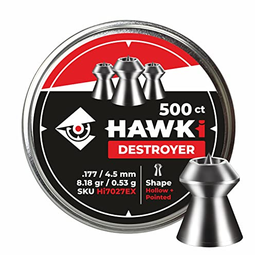 Hawki Airgun Pellets -.177/4.5mm Caliber (8.18 gr/0.53 g) 500 ct Hi7027EX Hollow + Pointed