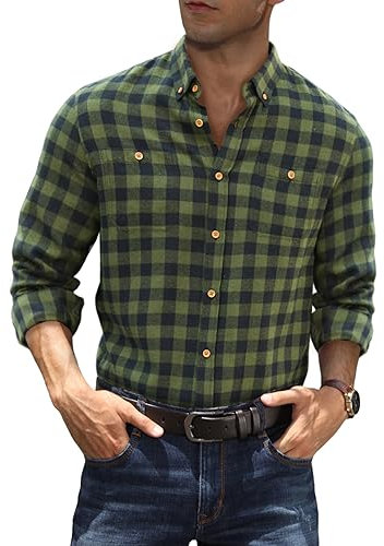 Meilicloth Flanellhemd Herren Kariertes Hemd Trachtenhemd Freizeithemden Karohemd Langarm Oktoberfest Hemd Langarmhemd Holzfällerhemd Männer Shirt Arbeitshemd Regular Fit Grün XXL