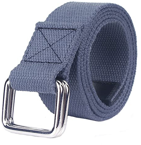 SagaSave Cinturón de lona unisex, cinturón ajustable casual con hebilla de doble anillo, cinturón elástico de 110 cm para jeans, gris oscuro, 110 cm