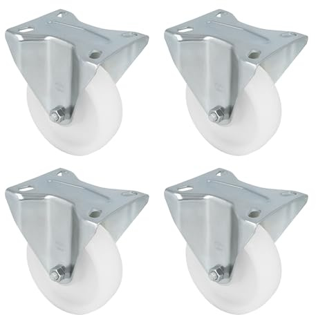Amig - Pack de 4 Ruedas Fijas Con Pletina Metálica - Ø 100 x 32 mm - Peso Máximo 200 Kg - Para Mover Muebles Pesados - Rodamientos de Rodillos - Núcleo de Nylon - Color Blanco