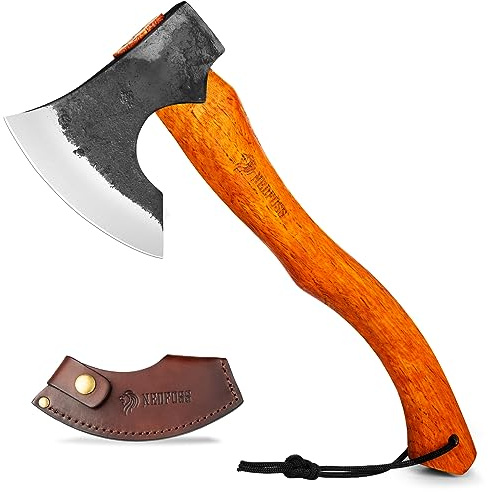 NEDFOSS Mammoth Camping Hatchet Axe 15.5 Hand Forged Splitting Axe, Outdoor Wood Splitting Chopping Tool, High Carbon Steel & Wooden Handle Bushcraft Survival Axe with Leather Sheath for Men Women