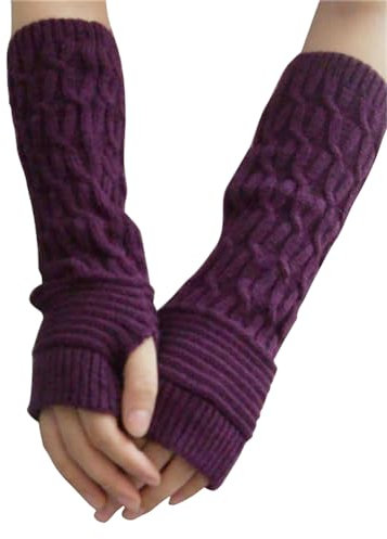 VUCDXOP Winter Gestrickte Handschuhe für Damen, Tukistore Fingerlose Armstulpen Feinstrick lang Handwärmer Stulpen, Warm Strick Handschuhe Pluswärmer Handstulpen Armwärmer Stulpen für Damen (Lila#1)