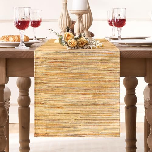 Camino de Mesa Moderno 40x140 CM Amarillo Rústico Manteles Bohemio Sala Resumen Arte Camino de Mesa para Fiesta Decoración Boda Lino Hogar Cocina Decoración de Boda