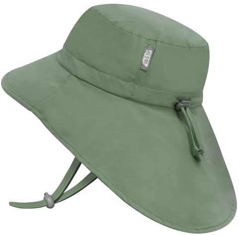 JAN & JUL Chapeau de soleil réglable en coton UPF 50+ pour enfant, Vert genièvre, 6-24 mois