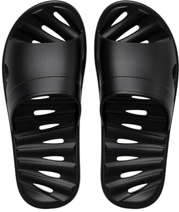 JoWebb Shower Slippers for Women Men, Quick-Drying Shower Shoes, Anti-Slip Slippers for Bath Swimming Pool Summer Beach Sandals Coal-Black 6/7 UK