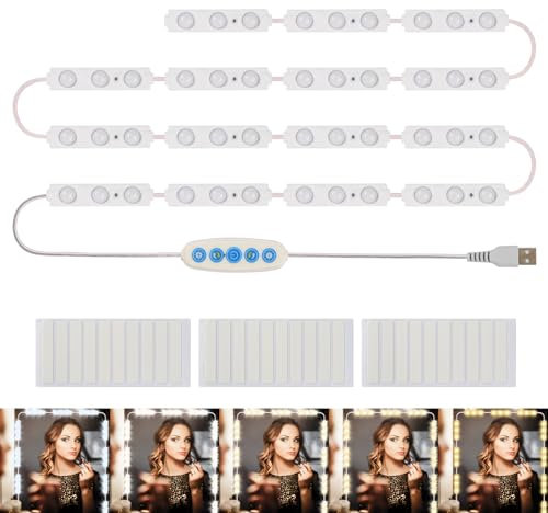 Focenat 5 Color LED Vanity Mirror Lights Kits, 45 LED Makeup Lights 5 Level Adjustable Brightness, White Light Make up Light with USB Power Cord for Dressing Table Room Bedroom, Bathroom
