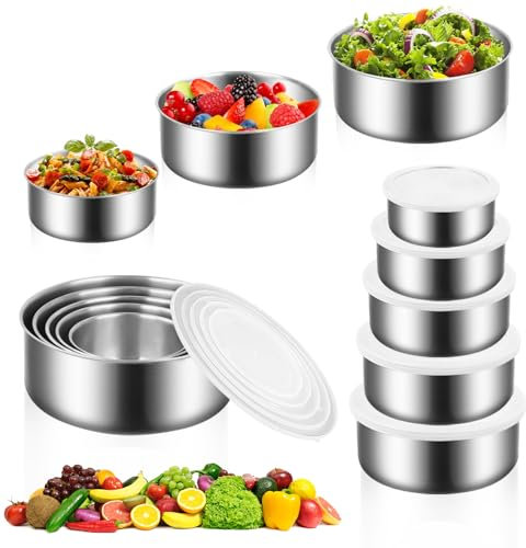Bol Inox avec Couvercle, 5 Lot de Bol Mélangeur en Acier Inoxydable, Saladier Inox avec Couvercle Hermétique, 280ml+450ml+730ml+1080ml+1580ml, Empilable, pour la Cuisine la Préparation le Stockage