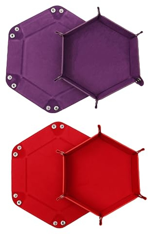 2 stycken vikbara kubbrädor dubbelsidig kubbräda, sammet vikbar kub bricka hexagon tärningsplatta läder kubbrädor för RPG DND Dragons tärning spel (röd – lila)