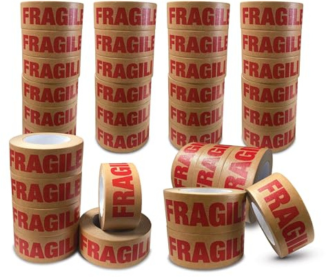 JeeJaan® 36 Rolls of Paper Fragile Tape 50mm x 50m Self-Adhesive Fragile Packaging Tape for Safe Shipping & Sealing Fragile Items Durable Recyclable Eco-Friendly Ideal for Packaging & Parcel Wrapping