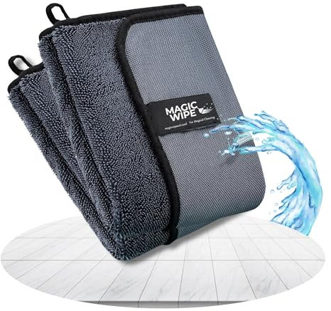 MAGIC WIPE Paño de secado de baño XXL – 2 unidades de 40 x 60 cm original de microfibra multiusos – Paño de limpieza sin rayas ni pelusas, toalla de secado de para baños, cocina