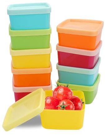 10 Piezas Cajas de Almacenamiento con Tapa, Pequeños Contenedores de Almacenamiento de Alimentos, Cajas de Almacenamiento Cuadradas de Colores, Recipientes Herméticos para Alimentos para Frutas