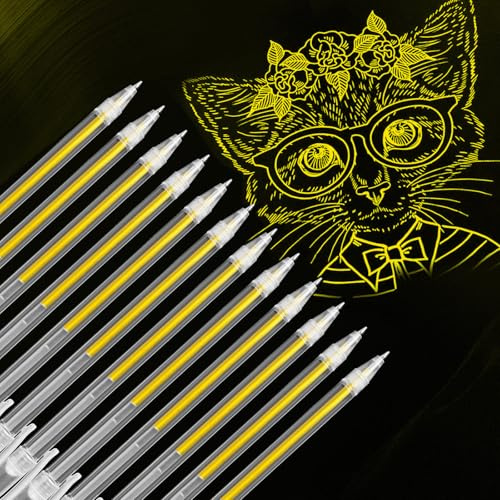 12 Stück Gelstift Deckend Set, 0.8mm Dauerhaft Gelroller Sind, Wasserfesten Feine Spitze Gelstifte, Dunkle Papiere Highlight Zeichnung Stifte, Gelschreiber für Zeichnung DIY (Gold)