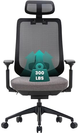 COLAMY XK01 Atlas Ergonomischer Netz-Bürostuhl, Chefsessel mit hoher Rückenlehne, Verstellbarer Kopfstütze und 4D-Armen, Schiebesitz, Kippsperre, Nylon-Basis, Dunkelgrau