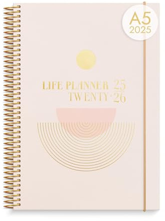 burde Life Planner Rose 2025/2026, Agenda A5 à Spirales – Organiseur Compact & Élégant, Planning Scolaire & Professionnel Daté, Journal Hebdomadaire, Couverture Rigide