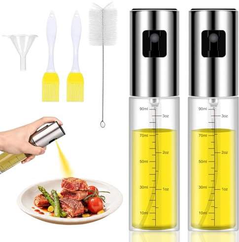 KOOSREEL Spray d'huile de cuisine, 2 pièces, 100 ml, Air Fryer Oil Spray, huile de cuisine, pour aliments et friteuse à air, anti-goutte, convient pour barbecue et barbecue