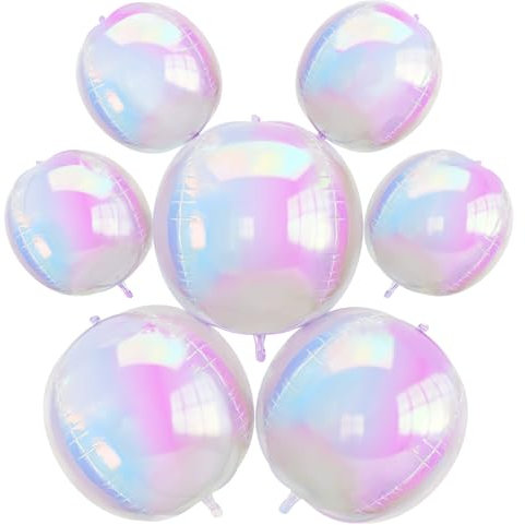 Froova Iridescent 4D Balloons 22/10 Inch Large Holographic Round Foil Ball Balloon Iridescent Mylar Aluminum Balloons for Girls Princess Mermaid Birthday Wedding Baby Shower Rainbow Party Decorations